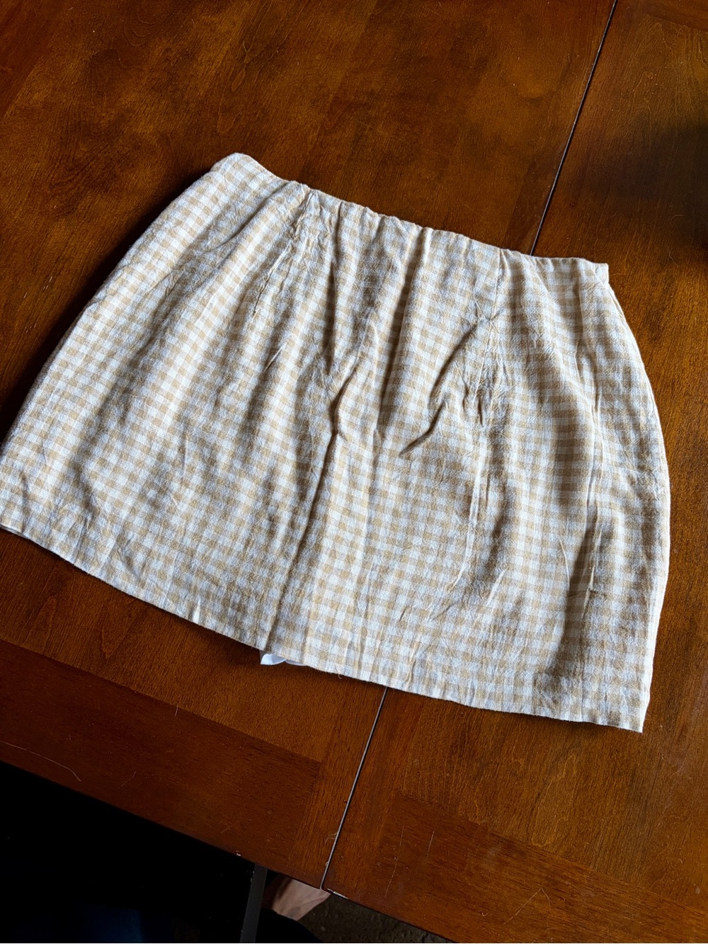 NWT Abercrombie Beige Gingham Linen Blend Mini Skirt